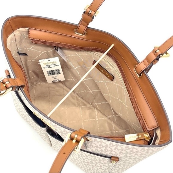 Michael Kors Medium Double Packet Tote Bag Vanilla/Brown - Picture 10 of 12